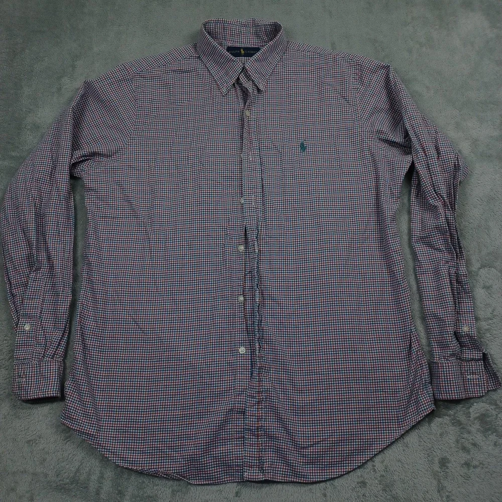 Ralph‎ Lauren Shirt Mens Large Blue Plaid Preppy Casual Button Down A4